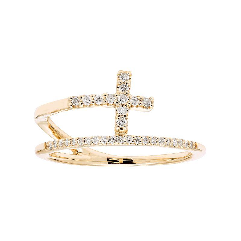 10k Gold 1/6 Carat T.W. Diamond Cross Ring, Women's, Size: 9, White Product Image