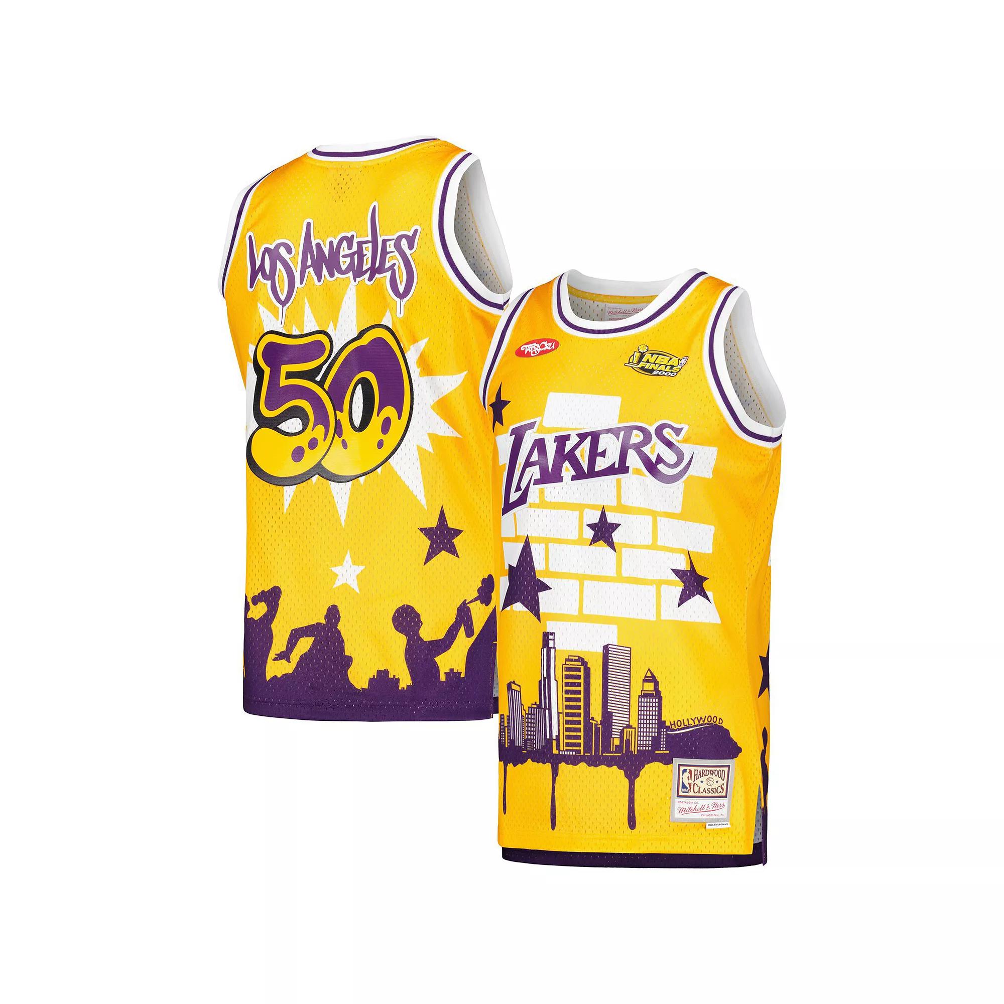 Men's Mitchell & Ness x Tats Cru Gold Los Angeles Lakers Hardwood Classics Fashion Jersey,  Product Image