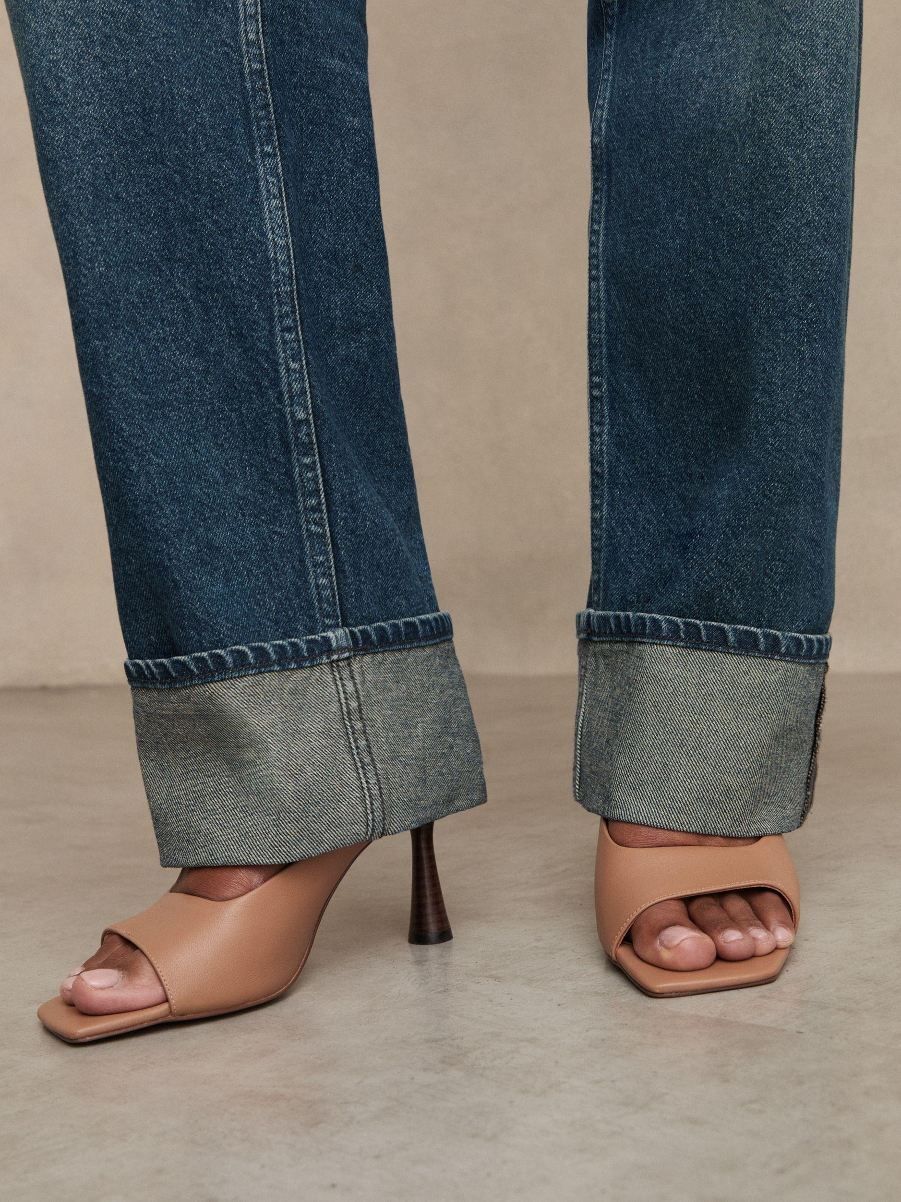 Straight-Leg Turn-Up Jeans in Mid Blue Product Image