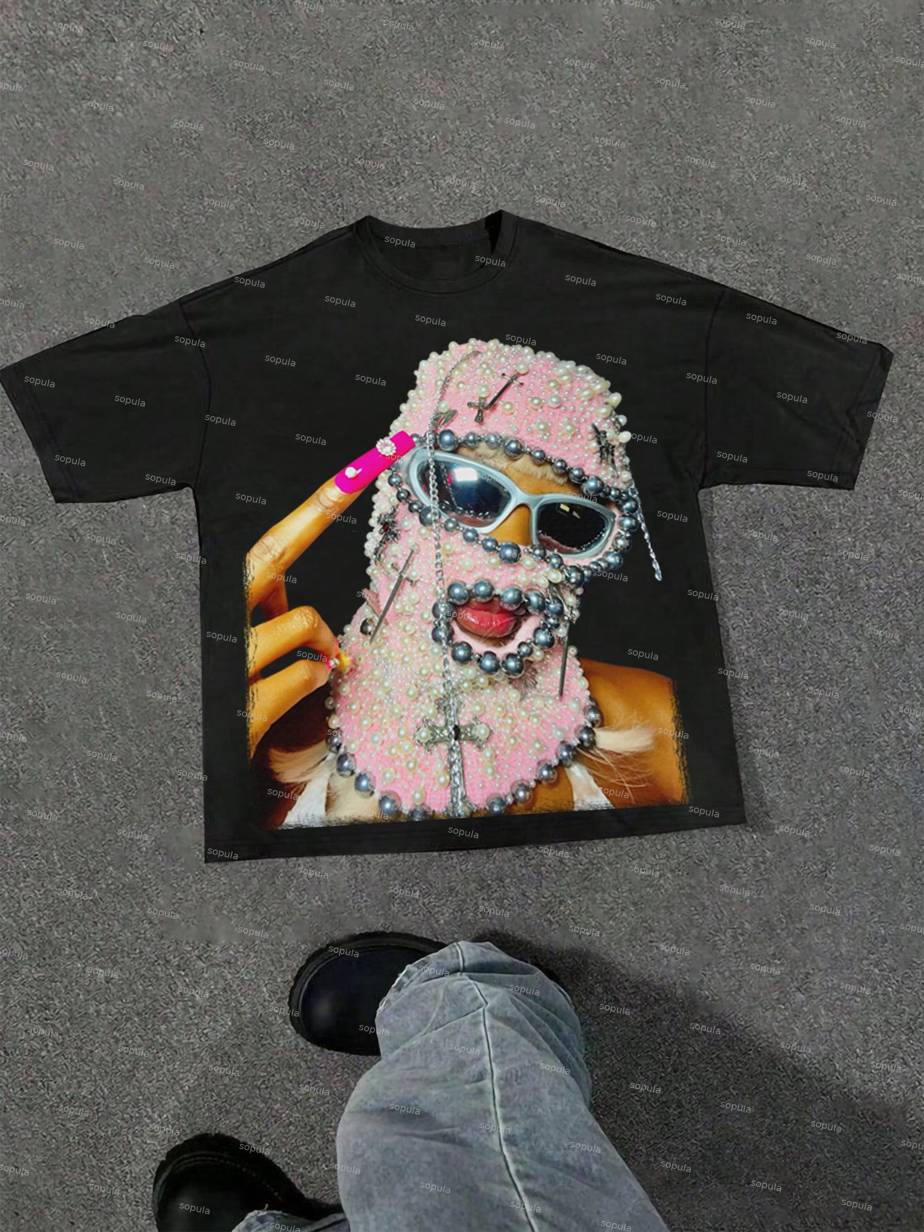 Pearl Mask Print Cotton T-shirt Product Image