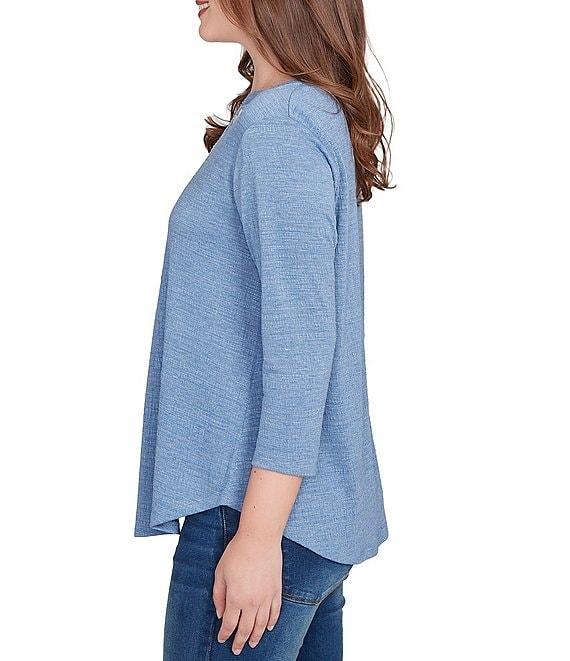 Ruby Rd. Textured Knit Split V-Neck 3/4 Sleeve Top Product Image