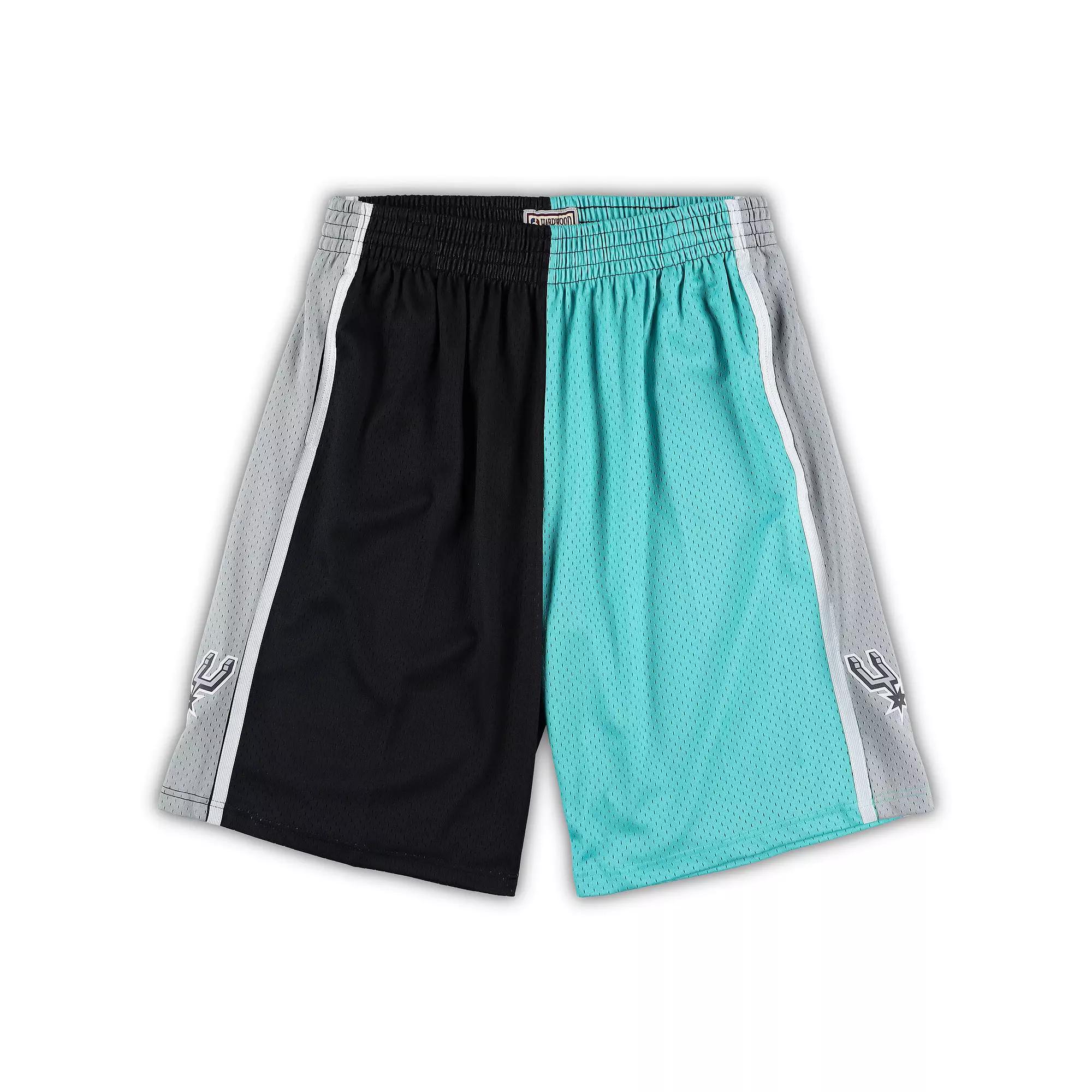 Men's Mitchell & Ness Black/Teal San Antonio Spurs Big & Tall Hardwood Classics Split Swingman Shorts, Size: 4XLT Product Image