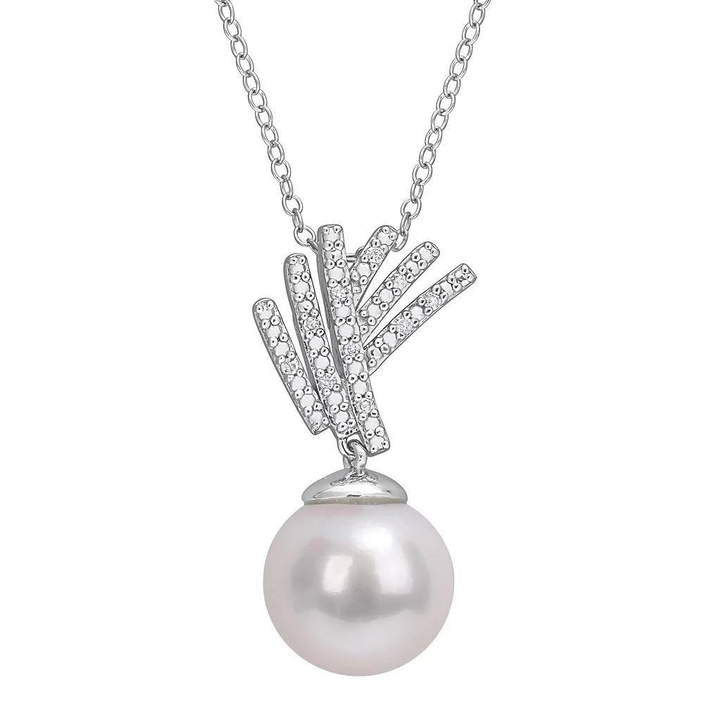 Stella Grace Sterling Silver Freshwater Cultured Pearl & Diamond Accent Drop Pendant Necklace, Women's, Size: 18" Product Image