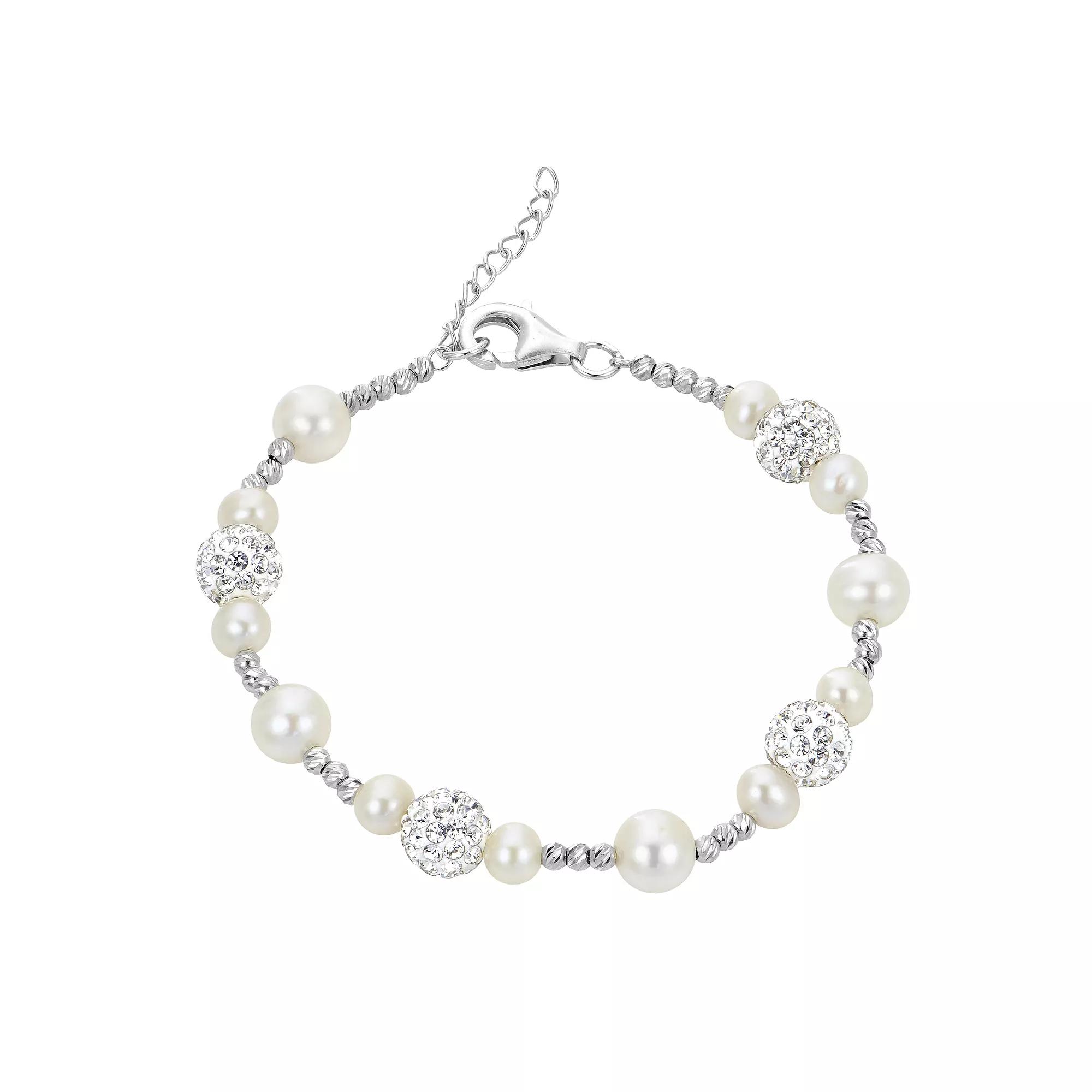 PearLustre by Imperial Sterling Silver Freshwater Cultured Pearl & Crystal Bead Bracelet, Women's, Size: 7.25" Product Image