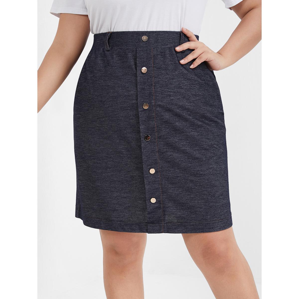 Plus Size Solid Button Pocket Skirt Women Black Elegant Button High stretch Pocket Dailywear Skirts BloomChic 30/6X Product Image