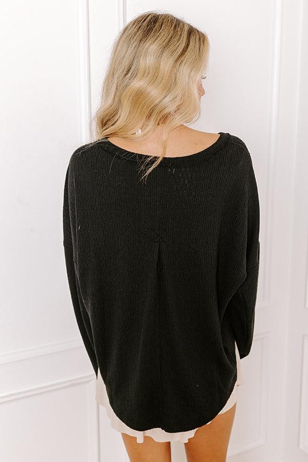 Breezy Times Oversized Henley Top In Black Product Image
