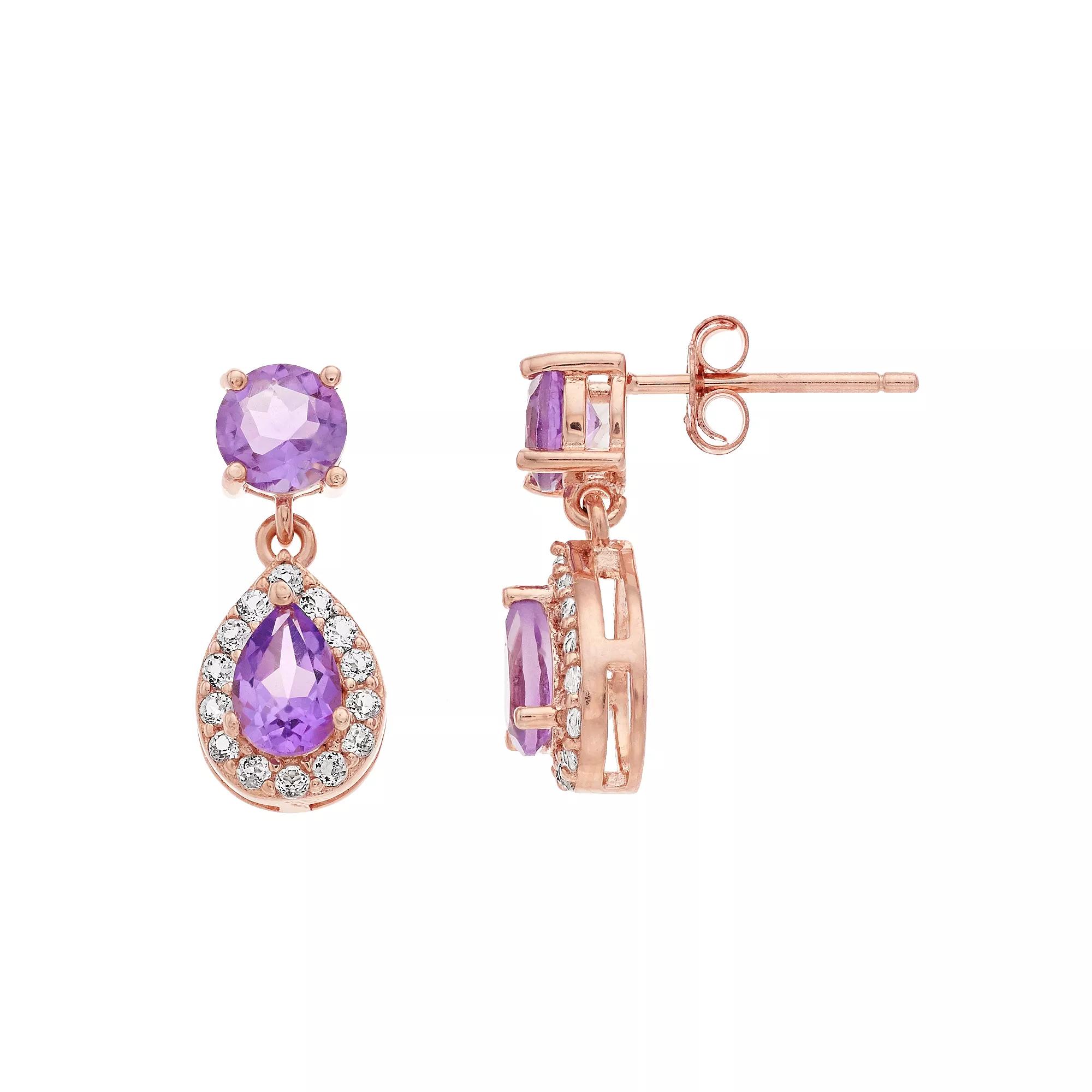 Gemminded 18k Rose Gold over Silver Amethyst Drop Earrings, Womens, Pink Tone Product Image