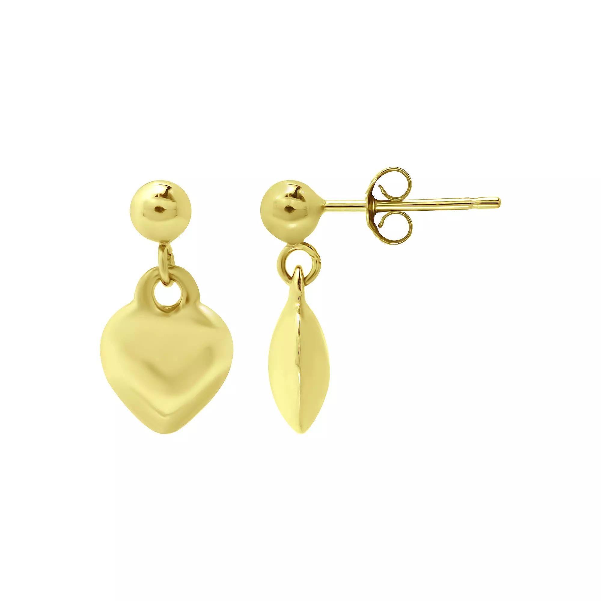 Aleure Precioso Puffy Heart Drop Earrings, Women's, Gold Tone Product Image