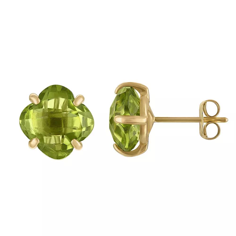 Tiara 10k Gold Gemstone Clover Cut Stud Earrings, Women's, Peridot Product Image