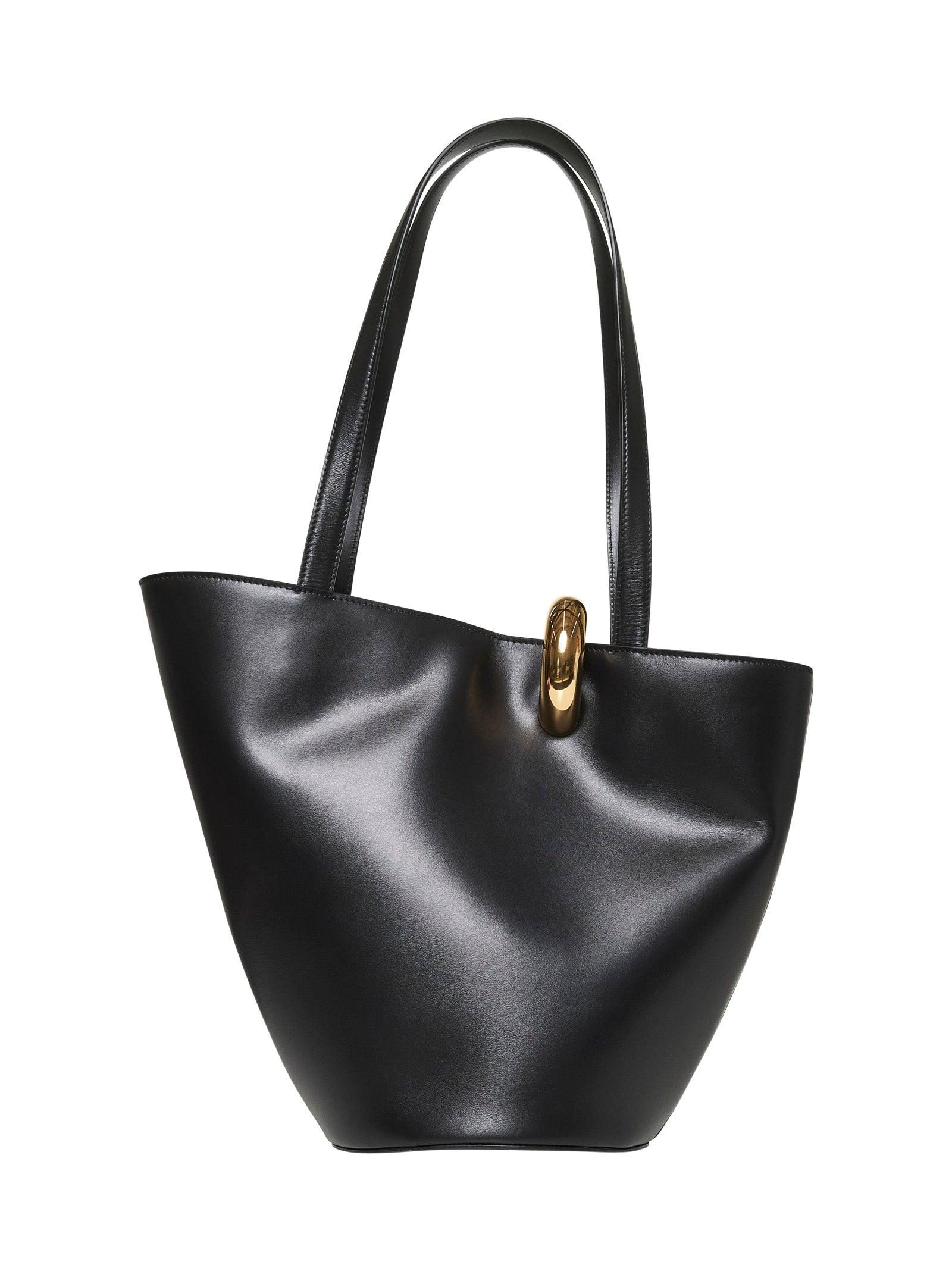 JACQUEMUS The Medium Bambola Asymmetric Leather Bucket Bag In Black 990 Product Image