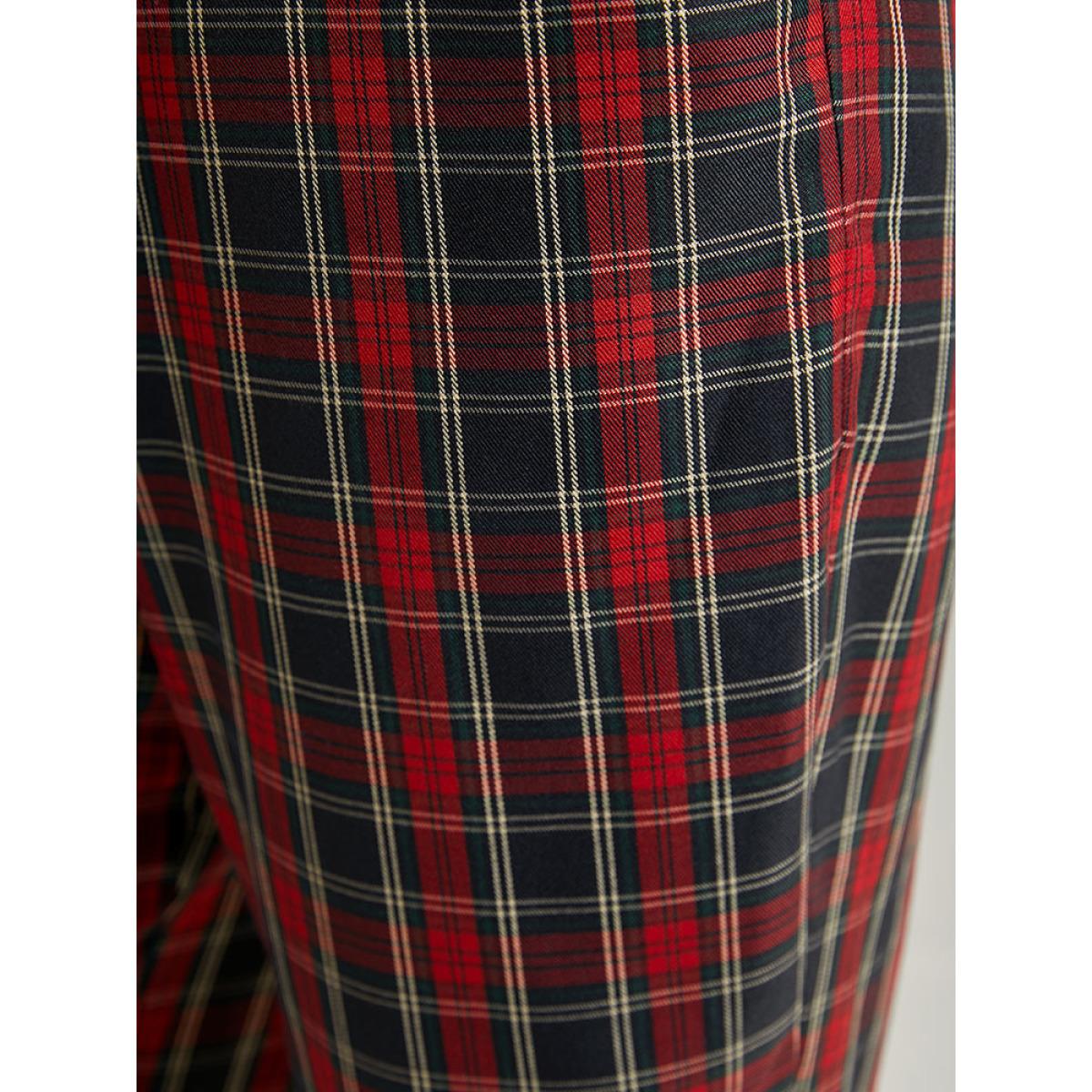 Plus Size Plaid Elastic Waist Pocket Straight Leg Pants Women Multicolor Elegant Straight Leg High Rise Festival-Christmas Pants BloomChic 14-16/1X Product Image