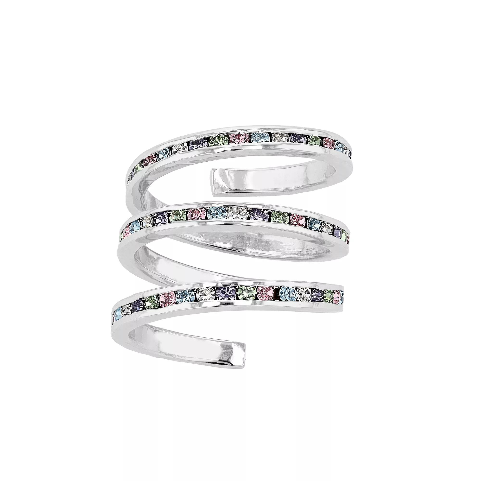 Traditions Jewelry Company Fine Silver Plated Colorful Crystal Accent Three Row Spiral Ring, Women's, Size: 7, Sterling Silver Product Image