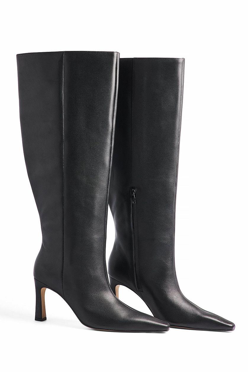 Slim Toe Leather Knee High Boots Product Image