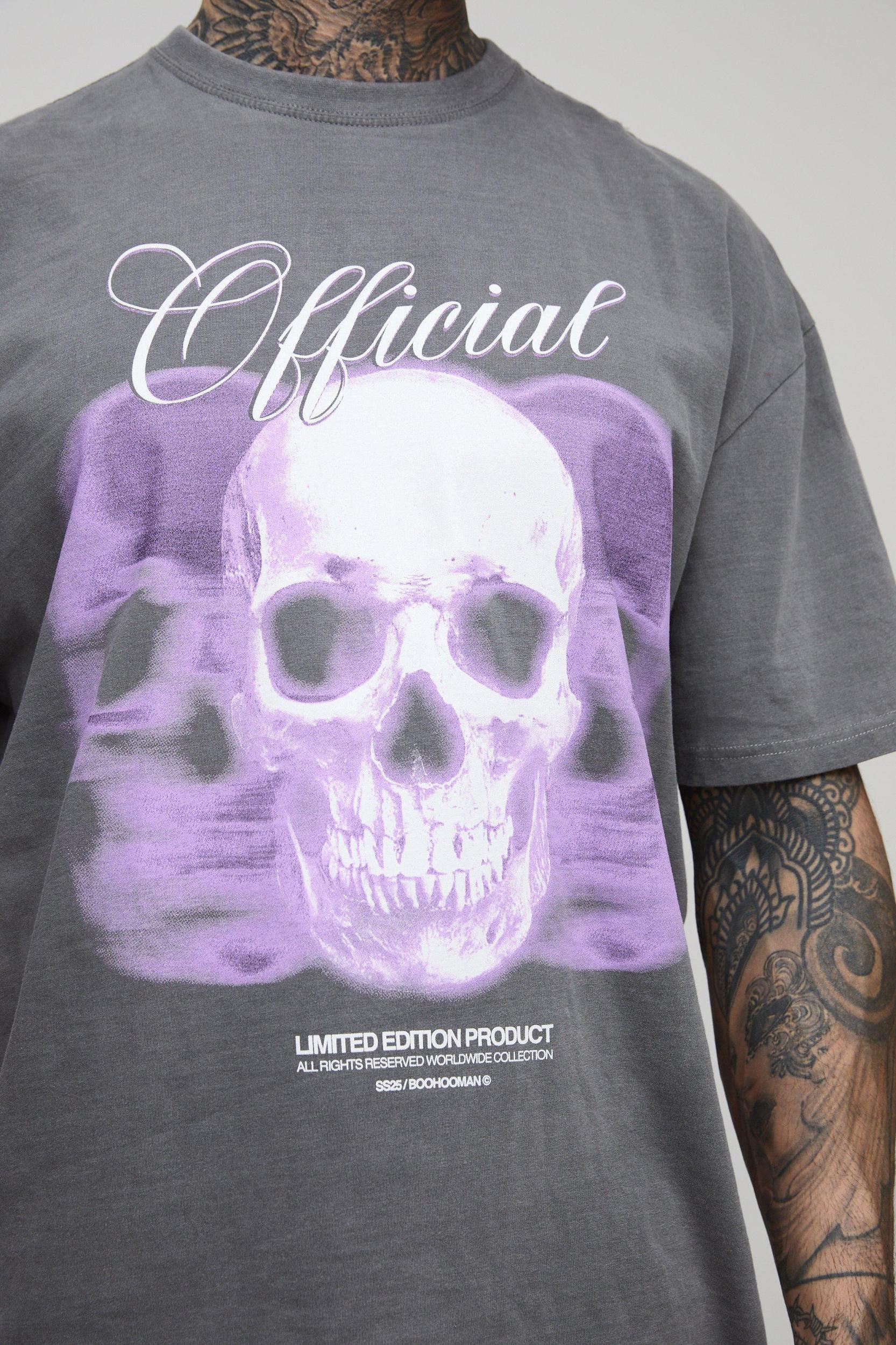 Tall Oversized Washed Official Skull Print T-Shirt | boohooMAN USA Product Image