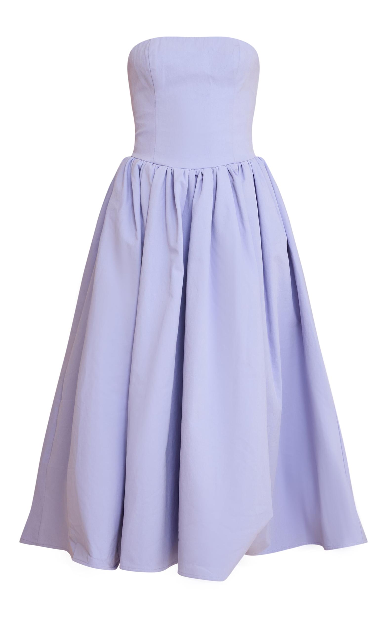Cornflower Blue Woven Bandeau Ruched Skater Midaxi Dress Product Image