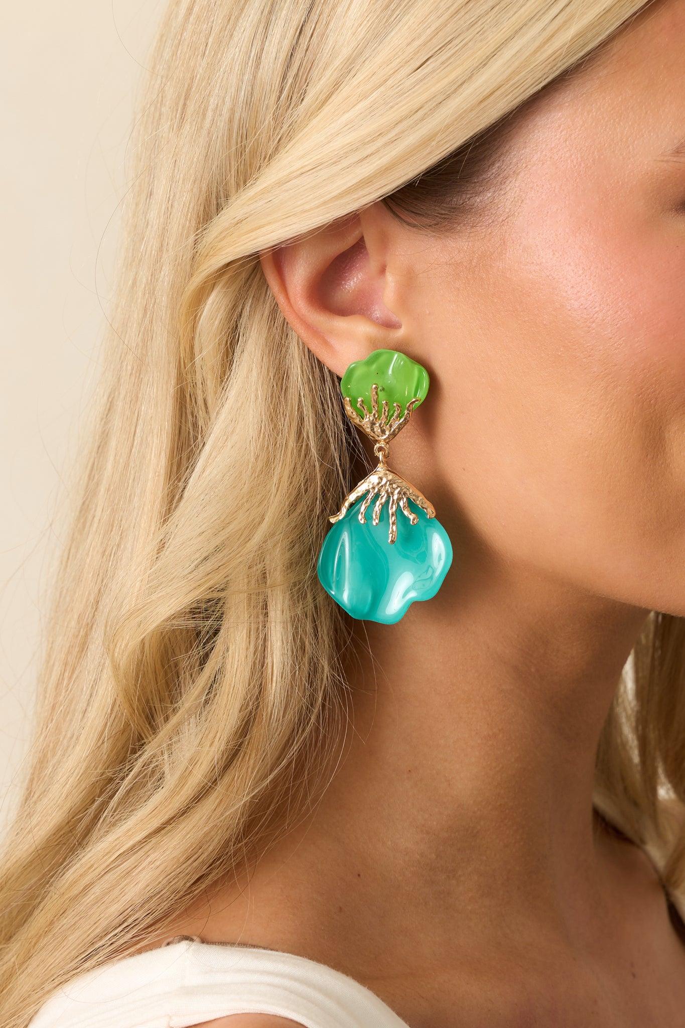 Wildflower Muse Teal Green Flower Petal Drop Earrings Product Image