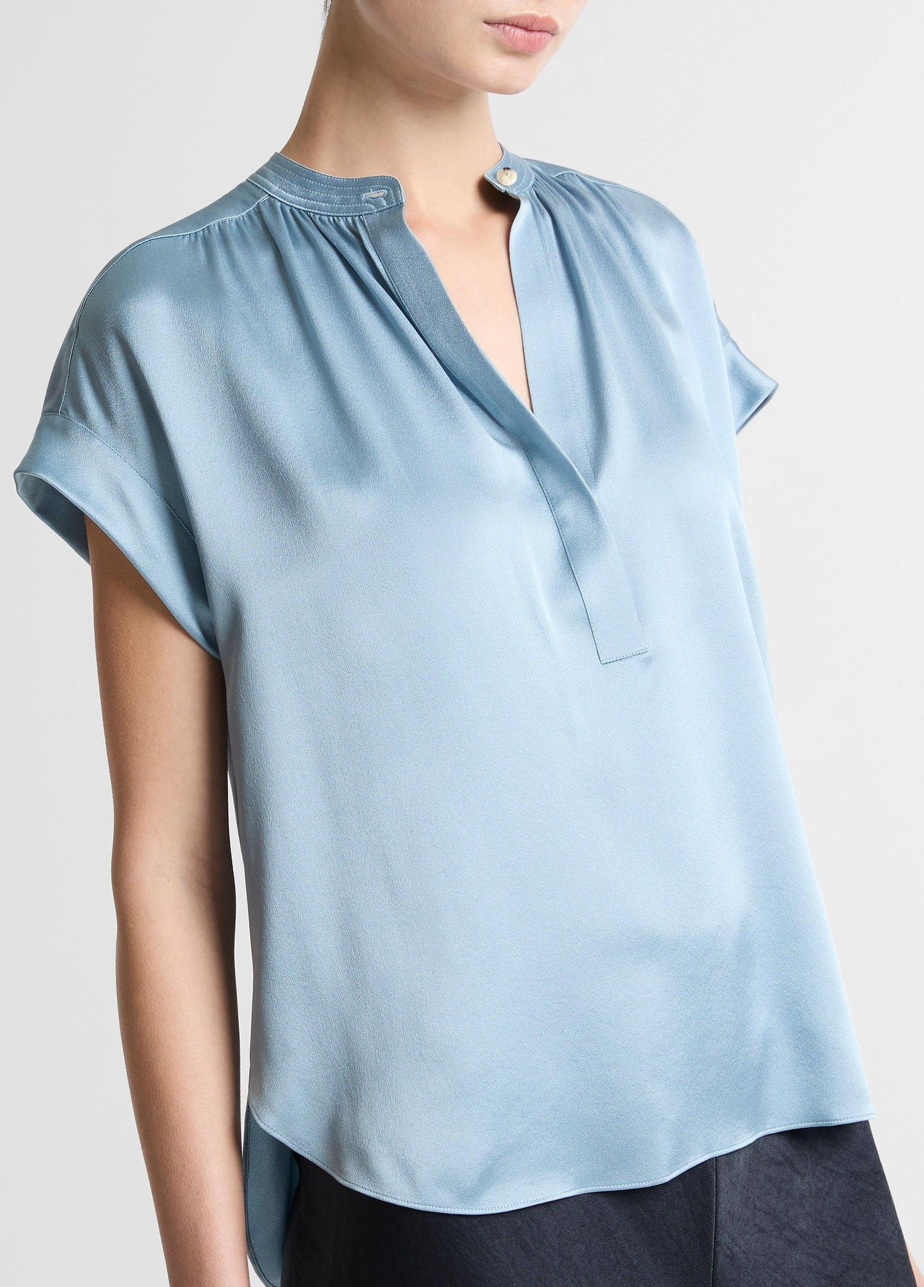 Silk Gathered Cap-Sleeve Blouse Product Image