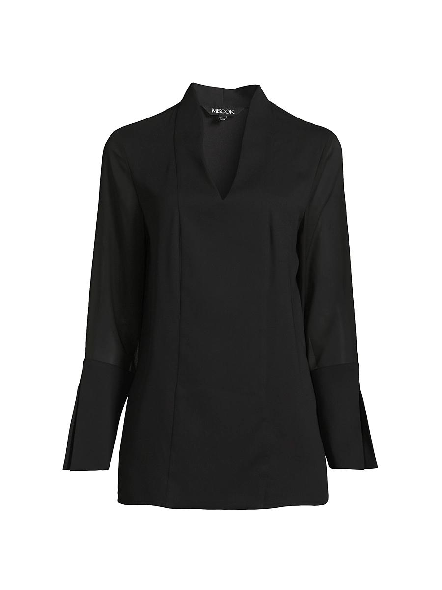 Womens Crepe De Chine Sheer-Sleeve Heritage-Fit Blouse Product Image