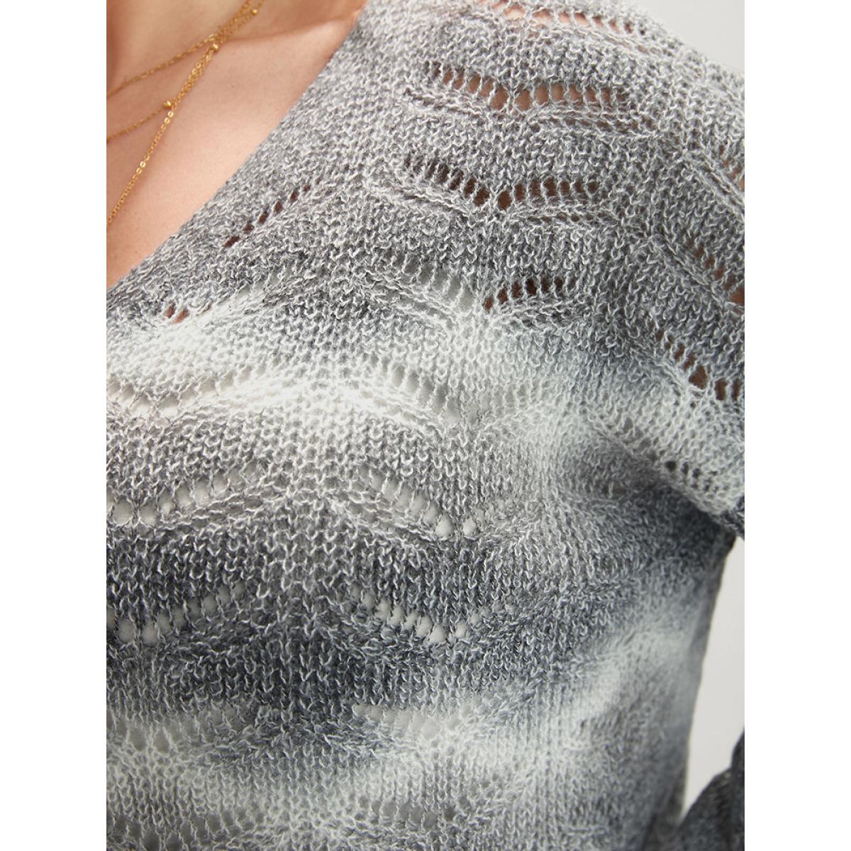 Plus Size Ombre Spacedye Knit Eyelet V Neck Heather Knit Top Multicolor Women Casual Loose Long Sleeve V-neck Dailywear Pullovers BloomChic 30/6X Product Image