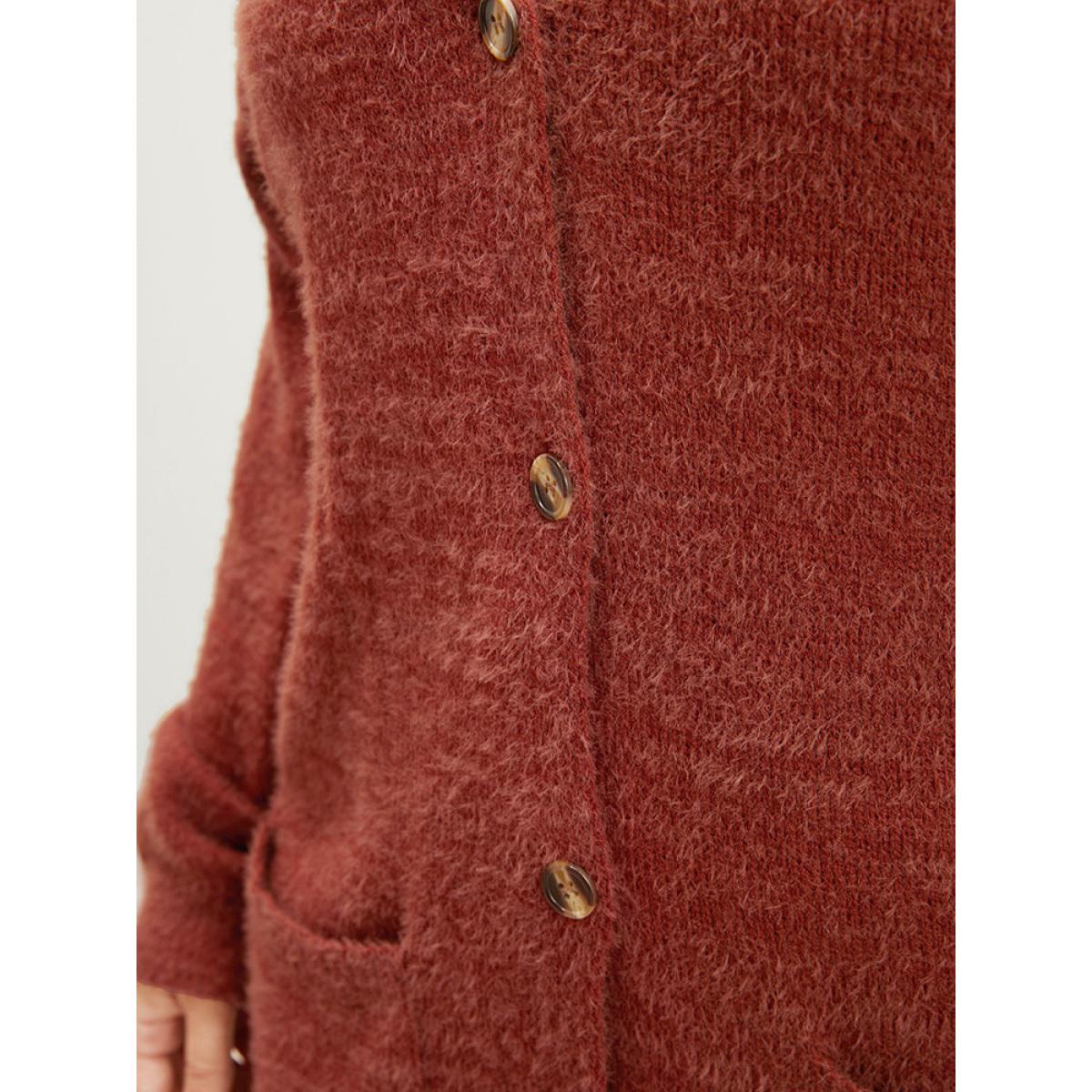 Plus Size Solid Pointelle Knit Pocket Button Front Heather Cardigan Maroon Women Casual Loose Long Sleeve Dailywear Cardigans BloomChic 18-20/2X Product Image