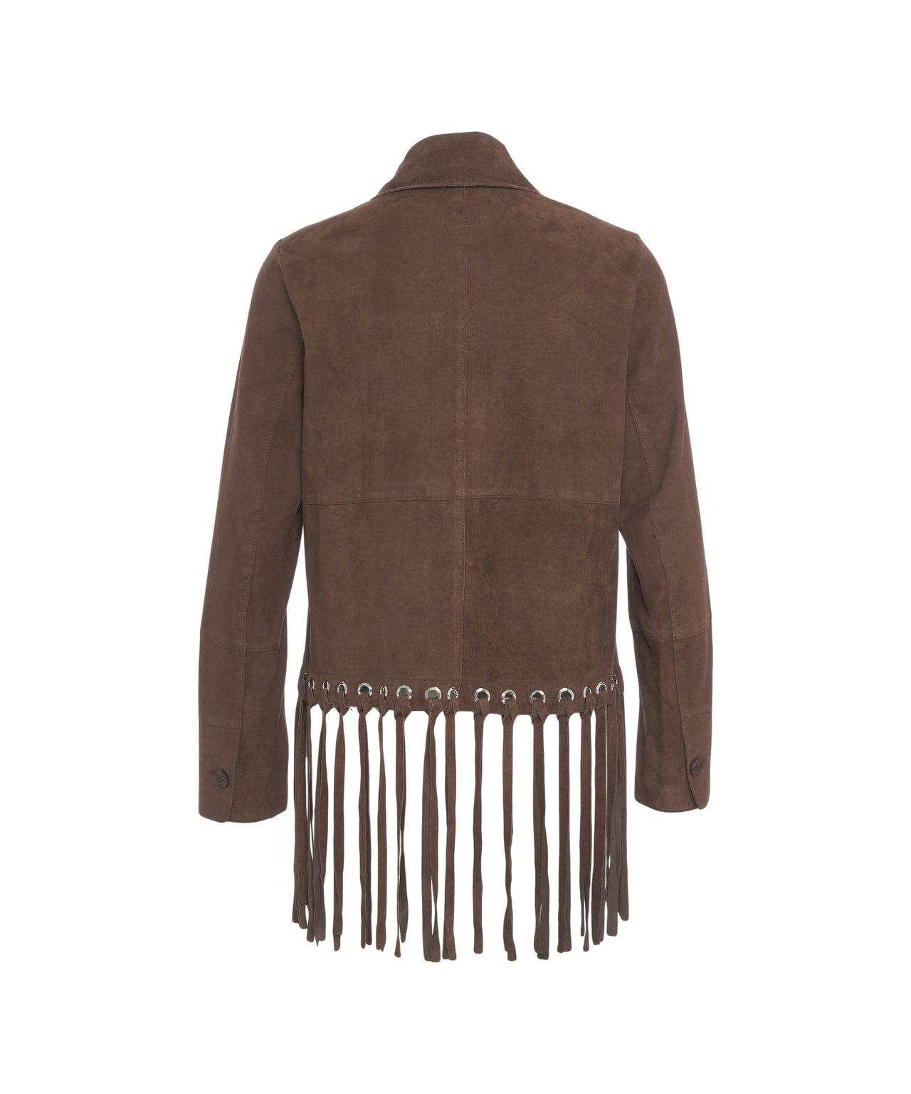 Suede leather jacket with fringes Product Image