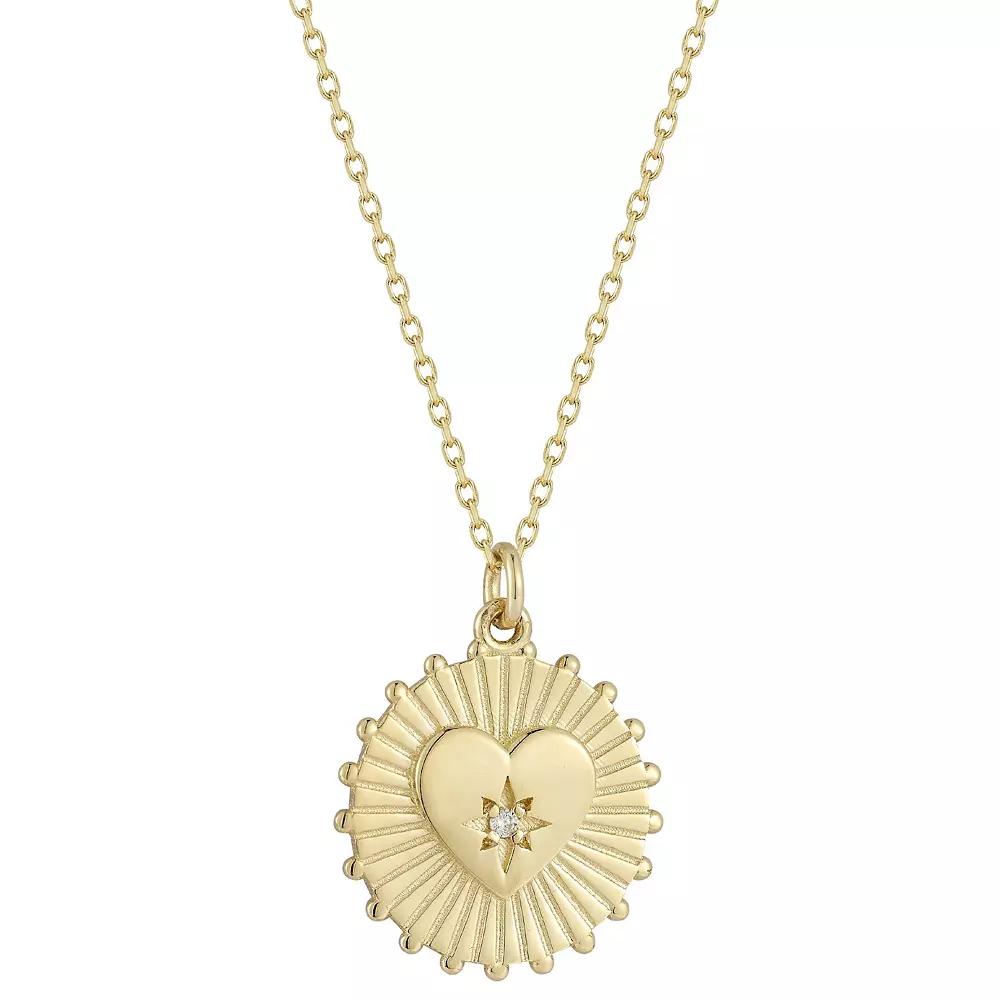 LUMINOR GOLD 14k Gold Heart Medallion Diamond Accent Necklace, Women's, Size: 17" Product Image