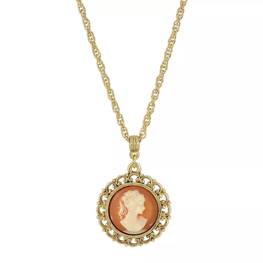 1928 Gold Tone Cameo Pendant Necklace, Womens, Orange Product Image