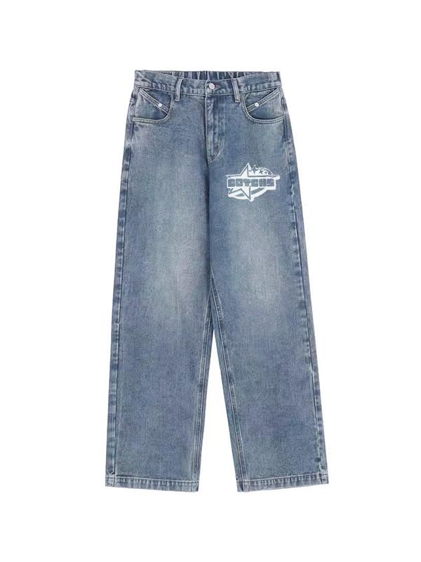 Washed Print Mopping Boyfriend Jeans Product Image