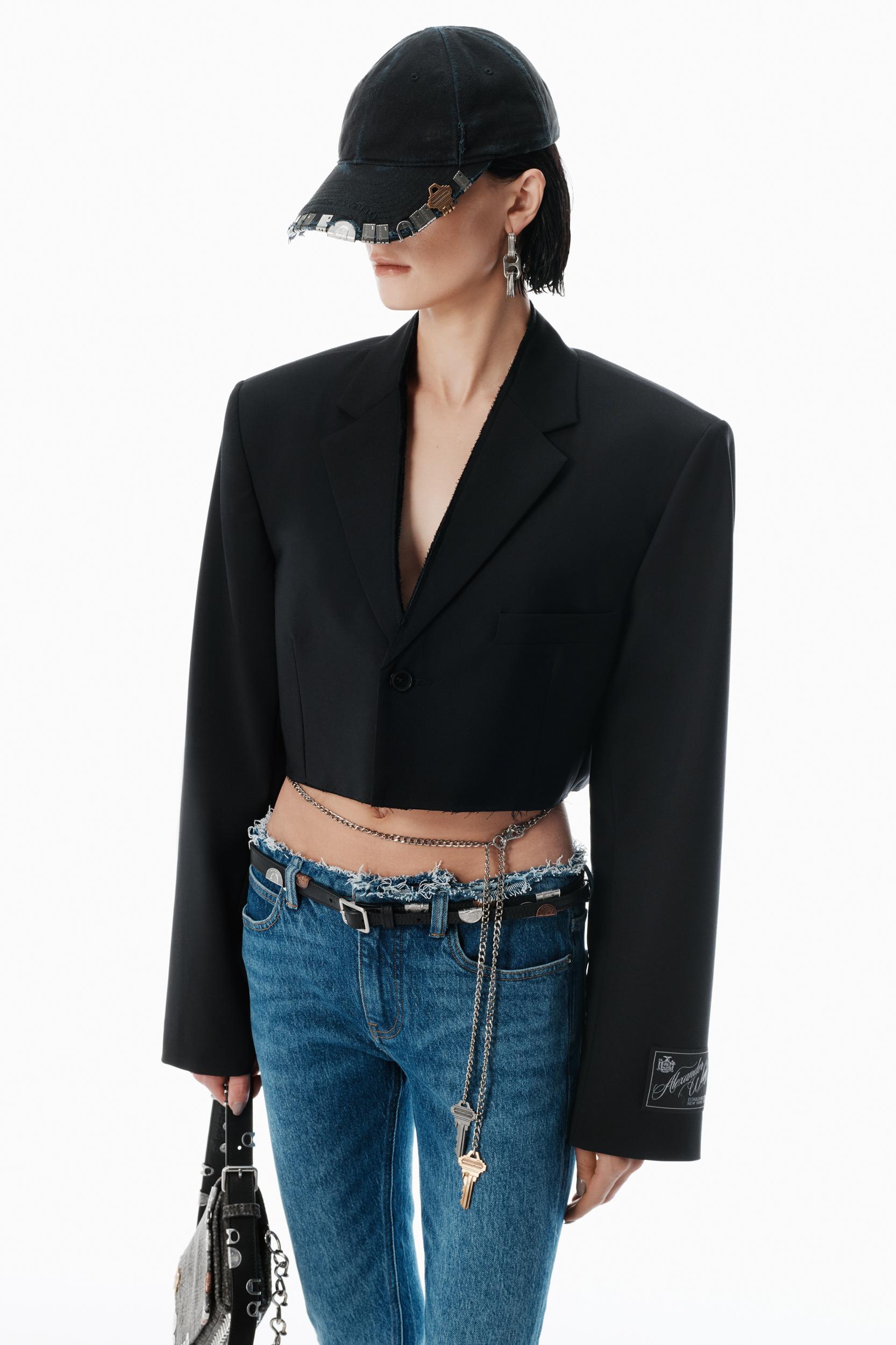 Black Wool-blend Raw-edged Blazer Product Image