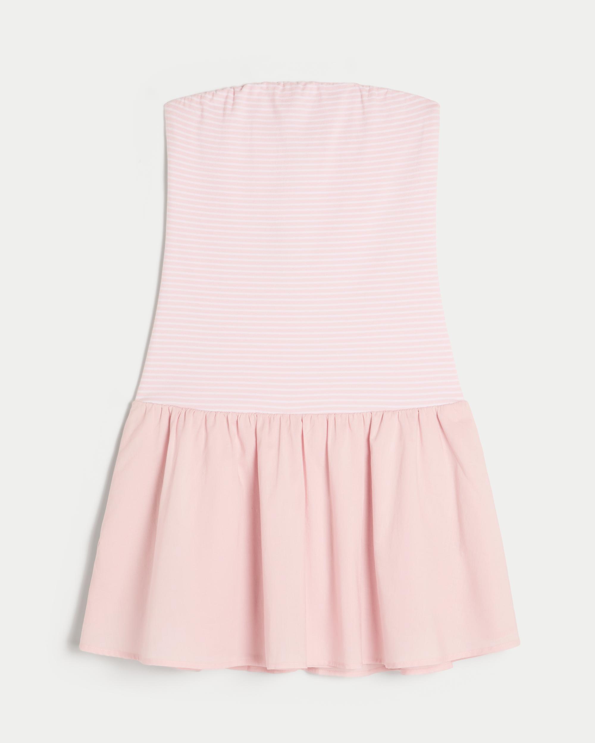 Strapless Drop-Waist Knit-Woven Mini Dress Product Image