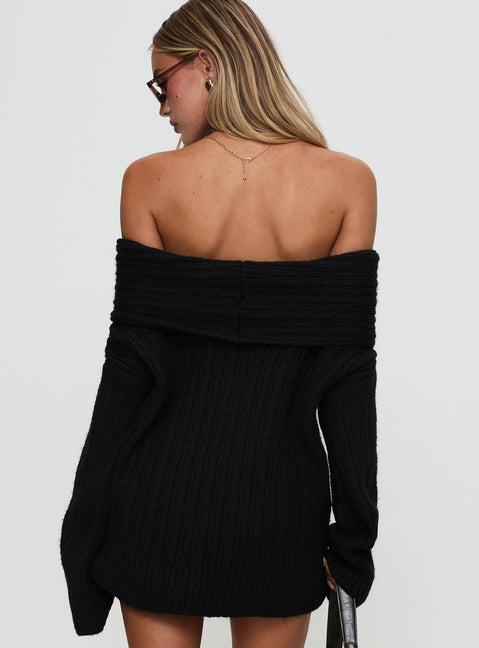 Snowie Off Shoulder Knit Sweater Black Product Image