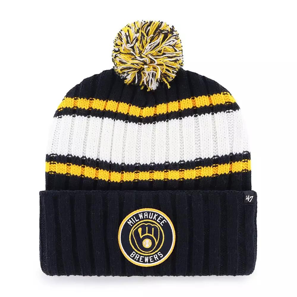 Men's '47  Navy Milwaukee Brewers Plateau Cuffed Knit Hat with Pom, Blue Product Image