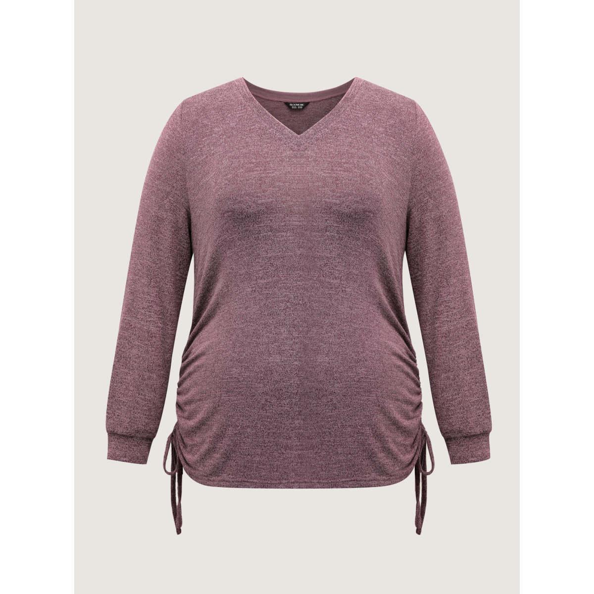 Plus Size Stretchy Drawstring Side T-Shirt DustyPink Women Leisure V-neck Casual T-shirts BloomChic 18-20/2X Product Image