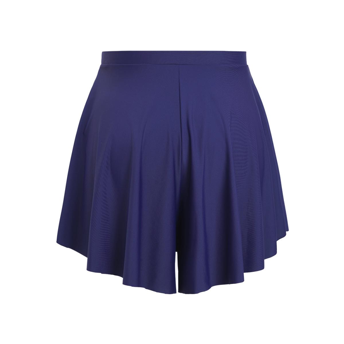 Plus Size Plain Loose High Waist Swim Shorts Women's Swimwear Indigo Vacation Plain High stretch High Rise Curve Swim Bottoms BloomChic 28/5X Product Image