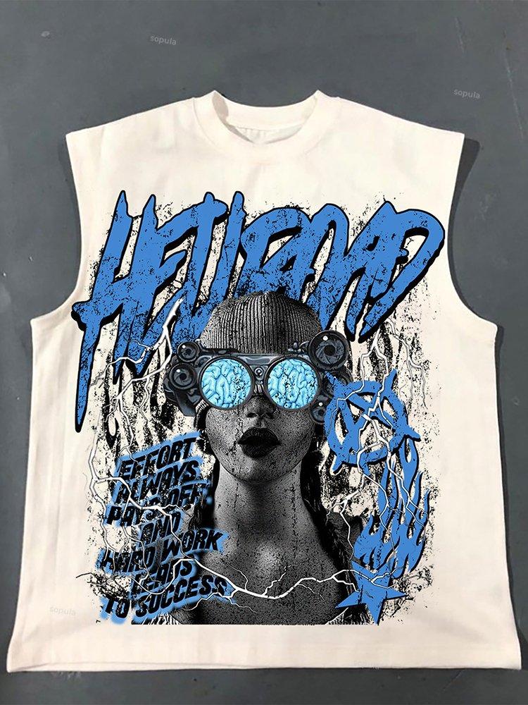 Hell Road Retro Fun Portrait Print Cotton Tank Top Product Image