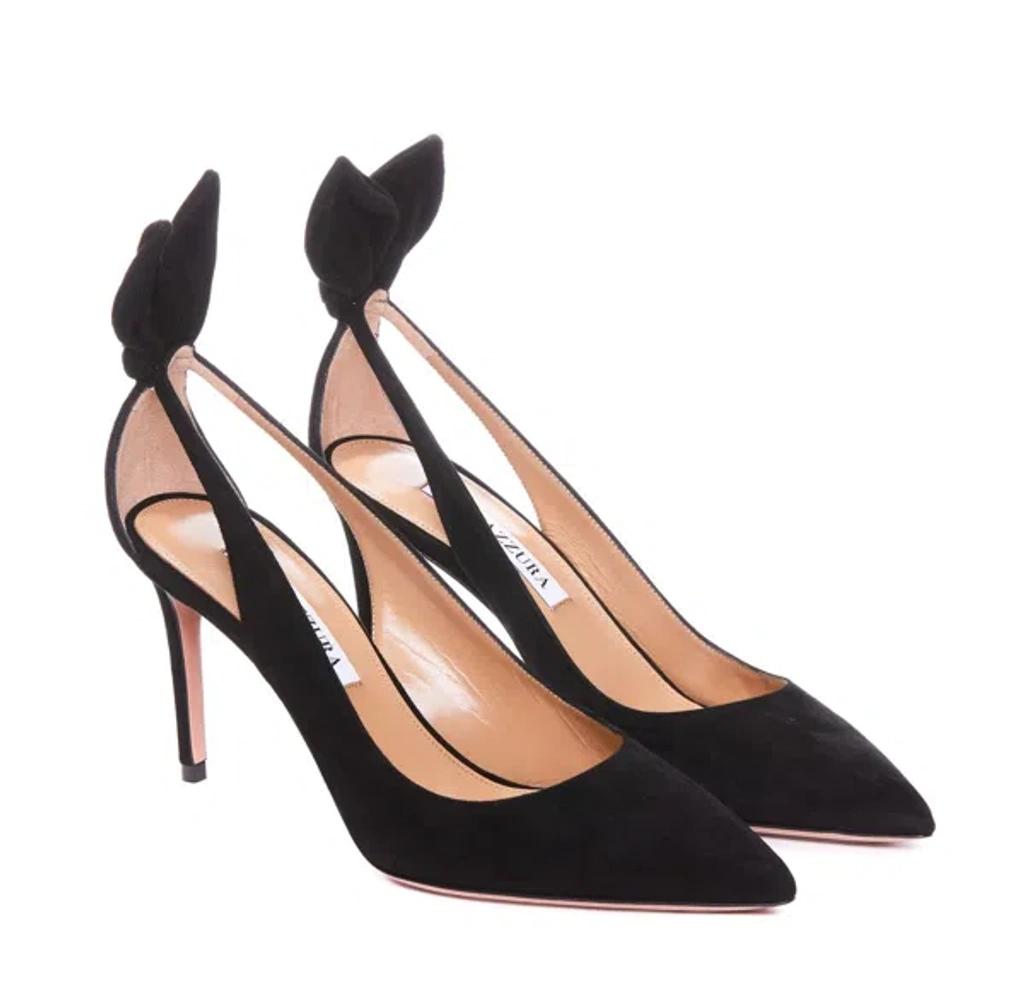 AQUAZZURA Bow Tie 85 Suede Pumps In Black Product Image