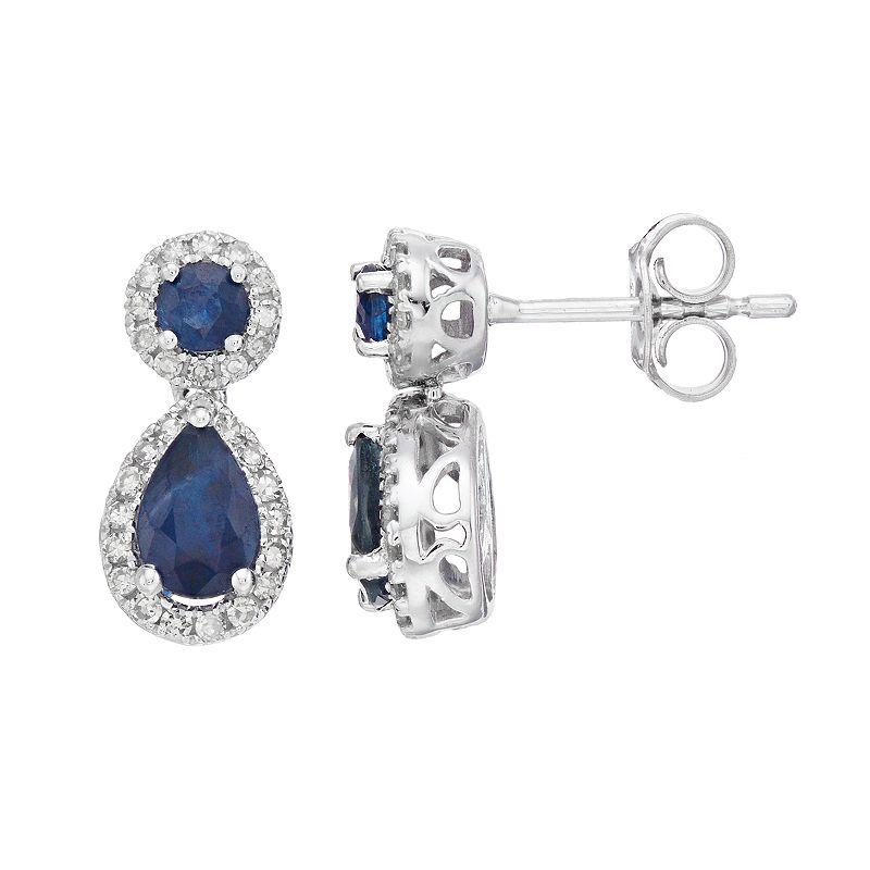 Gemminded 10k White Gold Sapphire & 1/4 Carat T.W. Diamond Teardrop Earrings, Women's Product Image