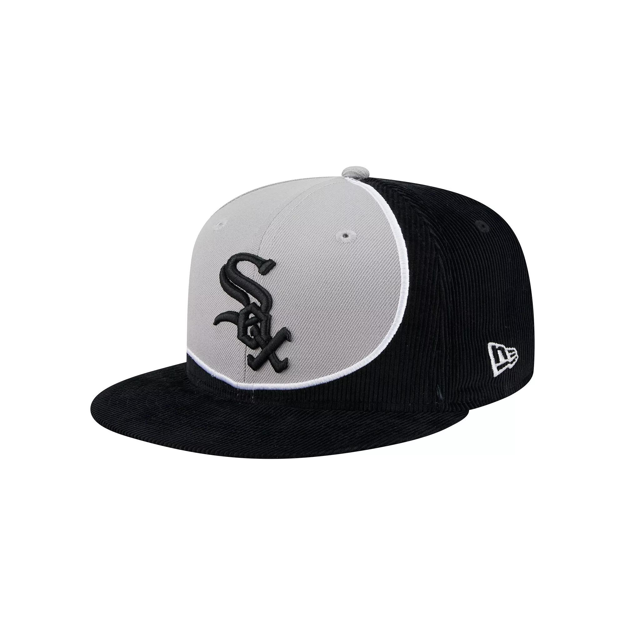 Men's New Era Black/Gray Chicago White Sox Retro Split Corduroy Snapback Hat Product Image