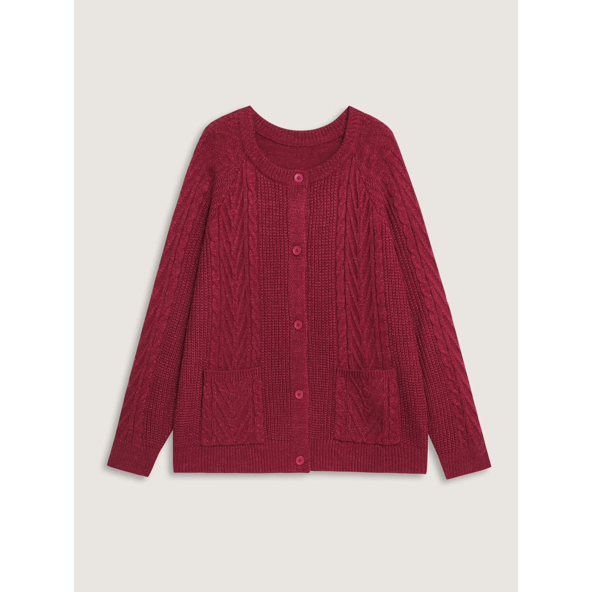 Plus Size Lurex Twist Button Knit Cardigan Scarlet Women Leisure Loose Long Sleeve Casual Cardigans BloomChic 28/5X Product Image