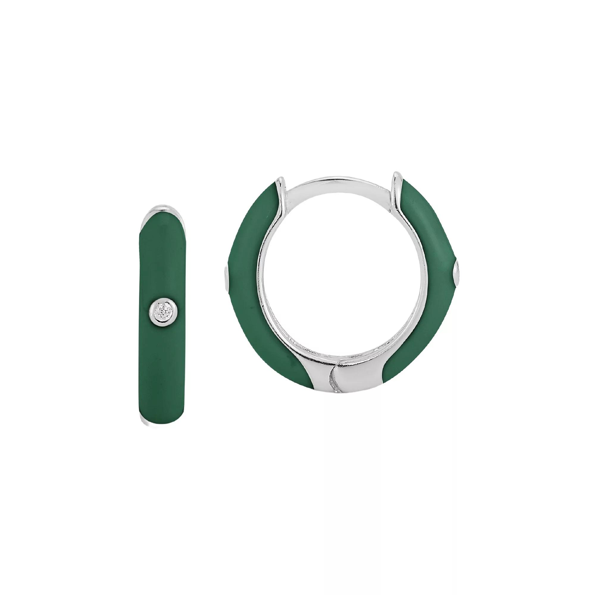 Sunkissed Sterling Cubic Zirconia & Enamel Huggie Earrings, Women's, Gold Tone Purple Product Image