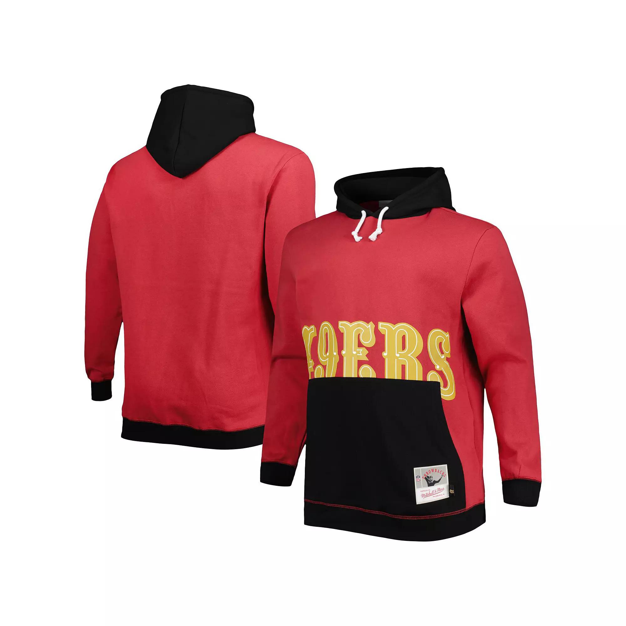 Men's Mitchell & Ness Scarlet/Black San Francisco 49ers Big & Tall Big Face Pullover Hoodie, Size: 3XLT, Red Product Image