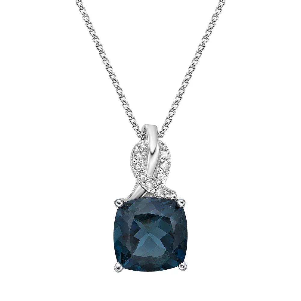 Gemminded Sterling Silver London Blue Topaz & Diamond Accent Pendant Necklace, Women's, Size: 18" Product Image