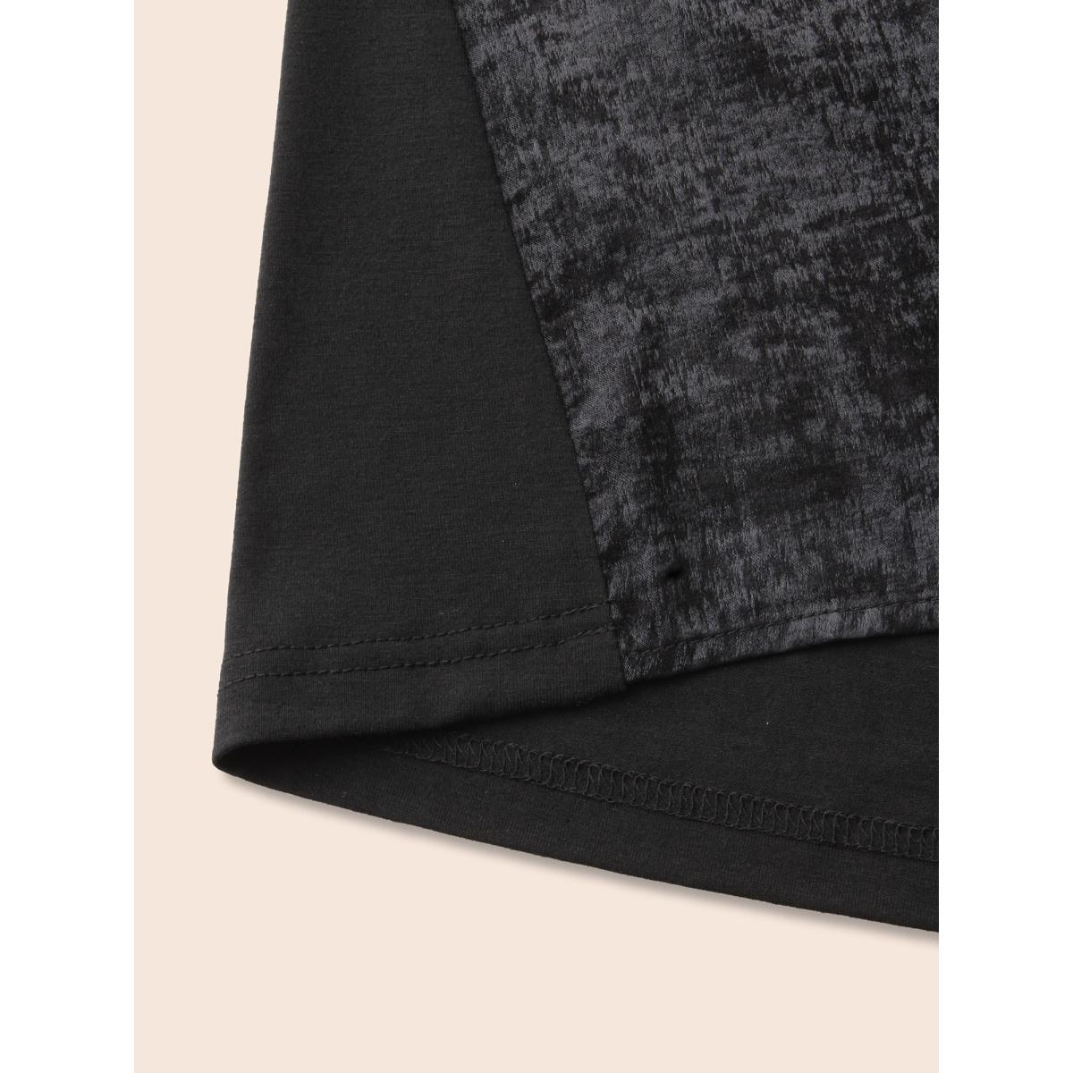 Plus Size V Neck Metal Texture Patchwork Tank Top Women Black Casual Patchwork V-neck Everyday Tank Tops Camis BloomChic 14-16/1X Product Image