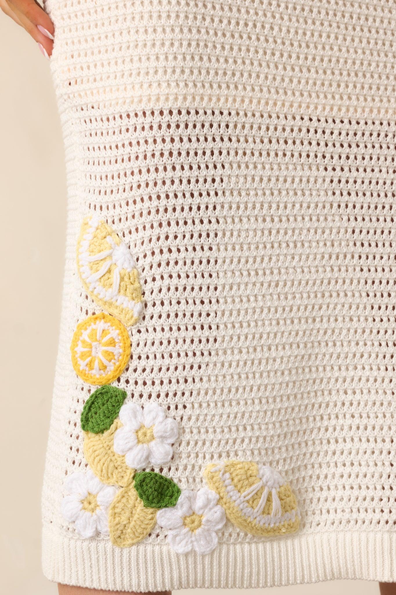 In My Own World Ivory Cotton Lemon Crochet Knit Midi Skirt Product Image