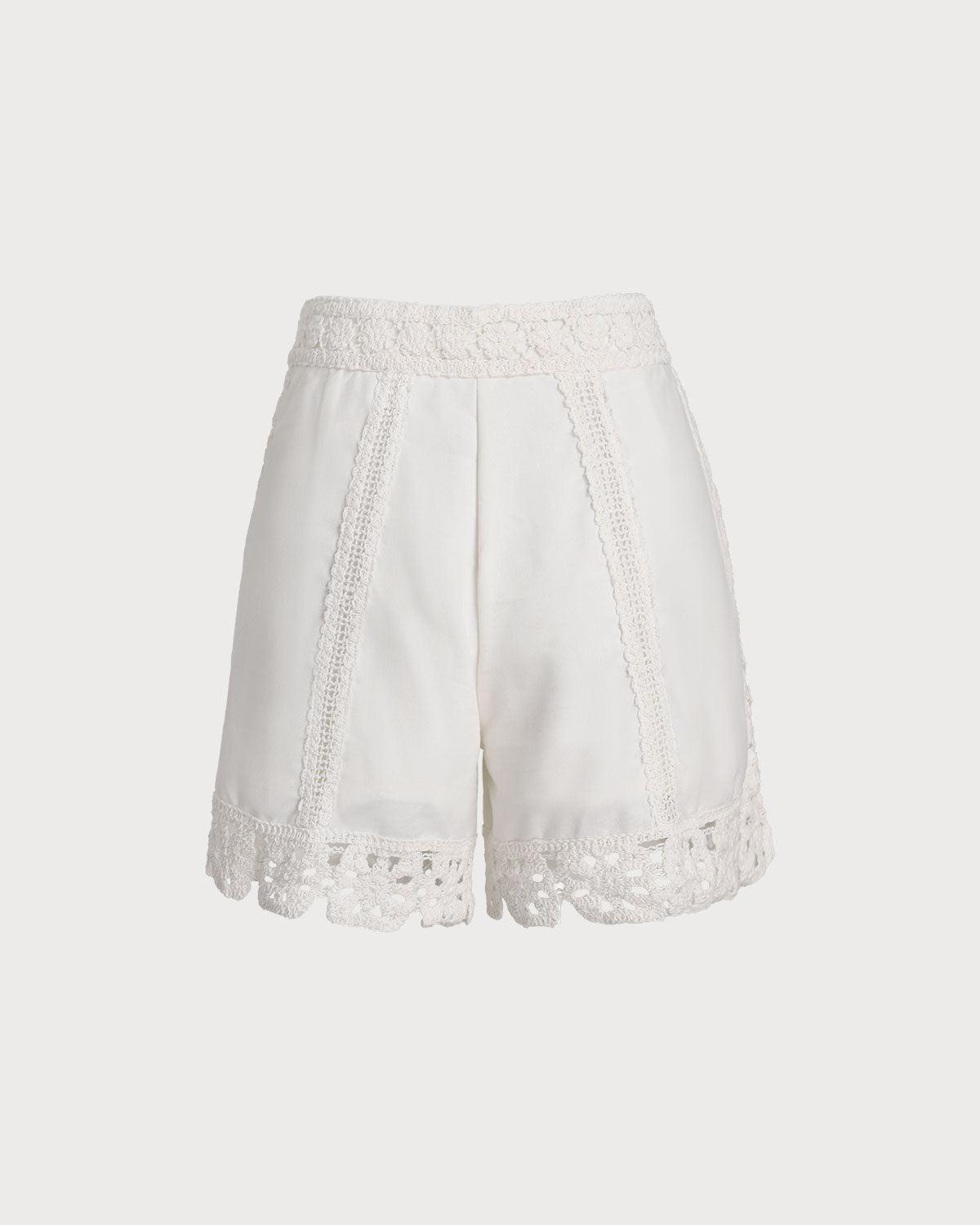 White Crochet Cotton Shorts Product Image