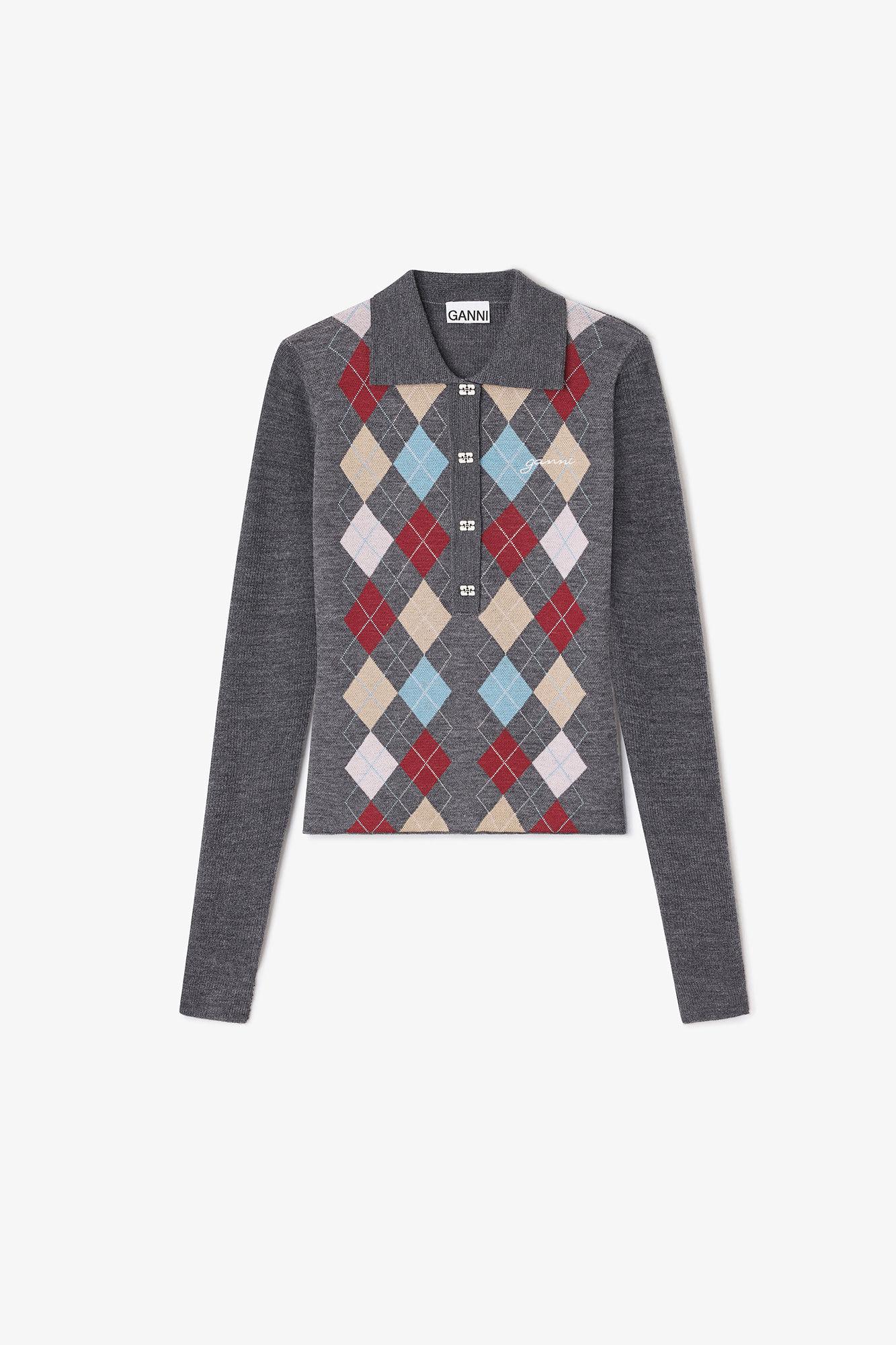 Dark Grey Knitted Polo Shirt Product Image