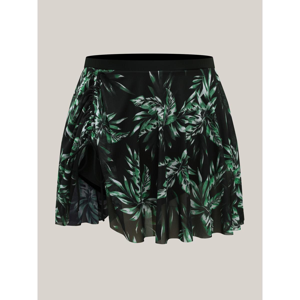 Plus Size Tropical Print Sheer Tied Swim Bottoms Women's Swimwear Truegreen Beach Drawstring High stretch Bodycon High Rise Curve Swim Bottoms BloomChic 18-20/2X Product Image