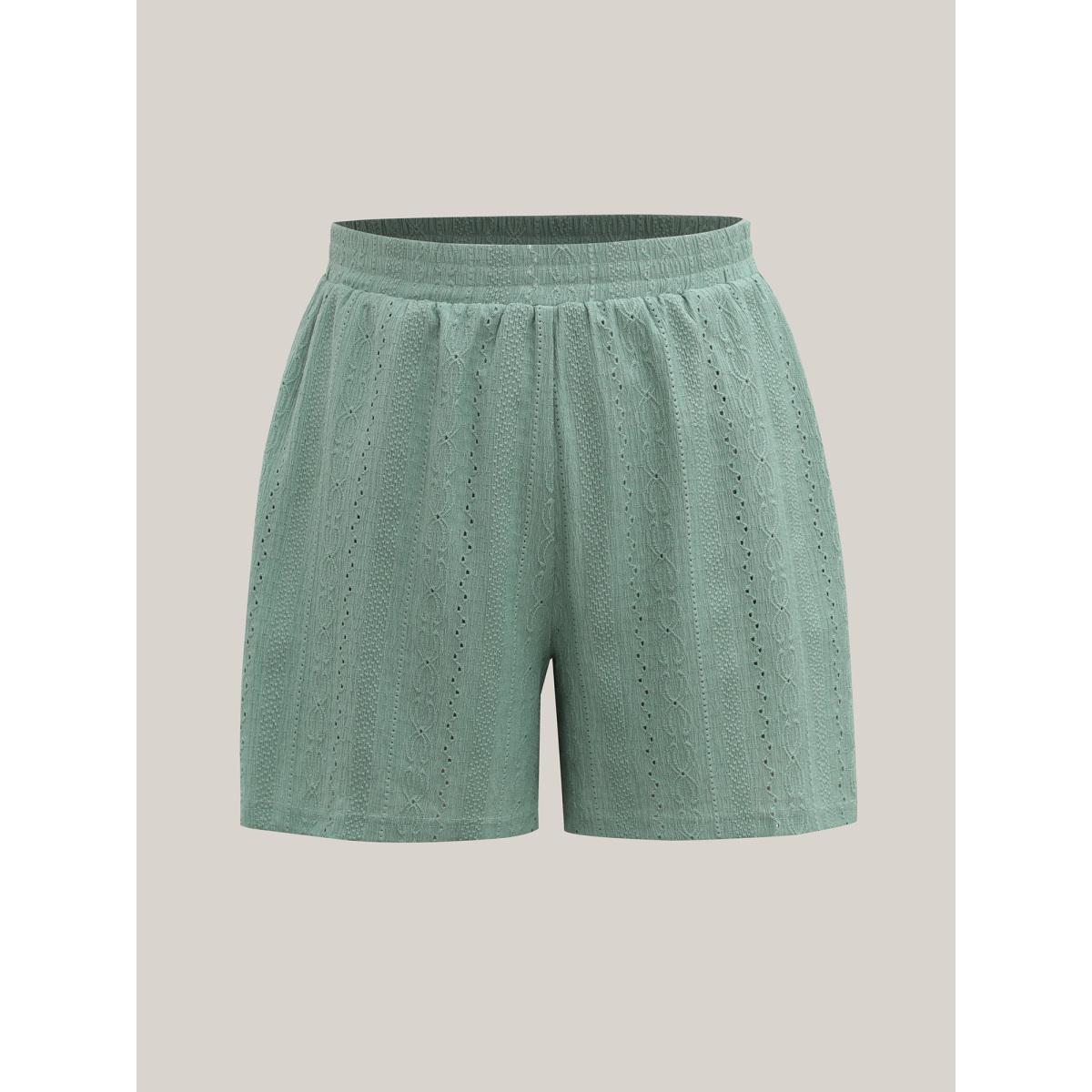 Plus Size Eyelet Trim Textured Breezy Shorts Women Greenbean Casual Texture Straight Leg Casual Shorts BloomChic 22-24/3X Product Image