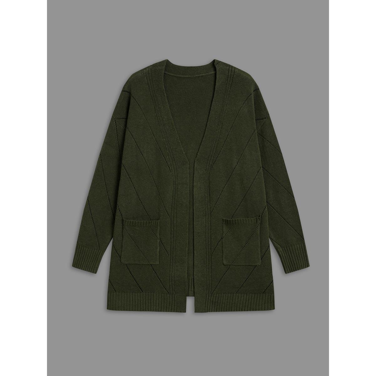 Plus Size Cable Knit Open-Front Pocket Knit Cardigan ArmyGreen Women Casual Loose Long Sleeve Everyday Cardigans BloomChic 14-16/1X Product Image