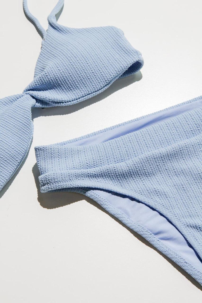 Sky Blue Twist Front Ribbed Bikini Bottom Product Image